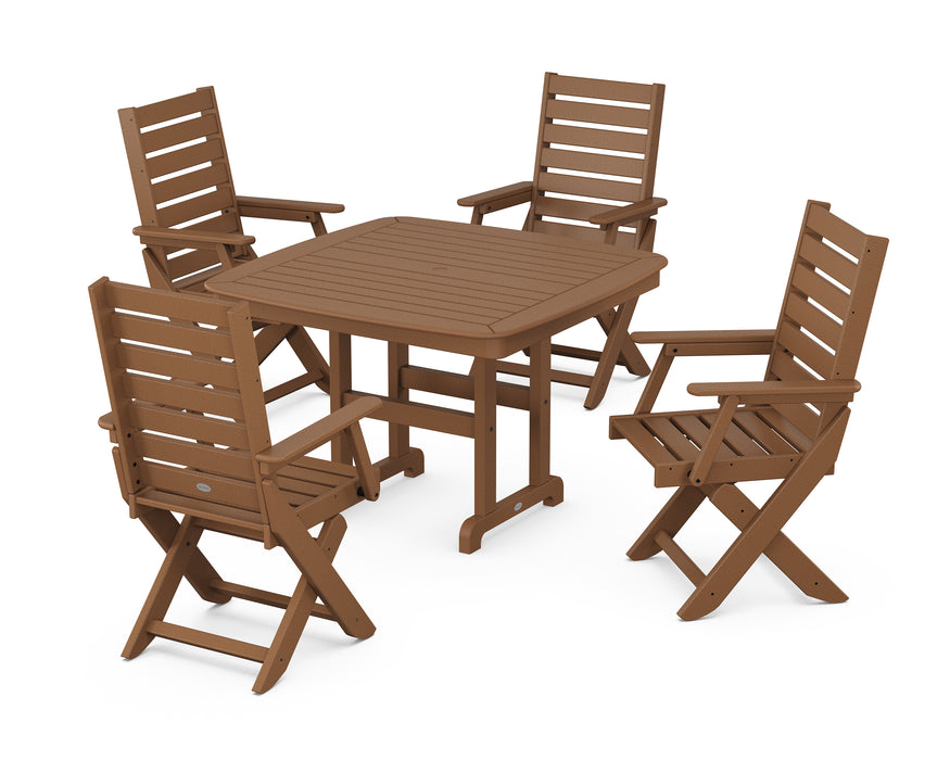 POLYWOOD Captain 5-Piece Dining Set with Trestle Legs in Teak