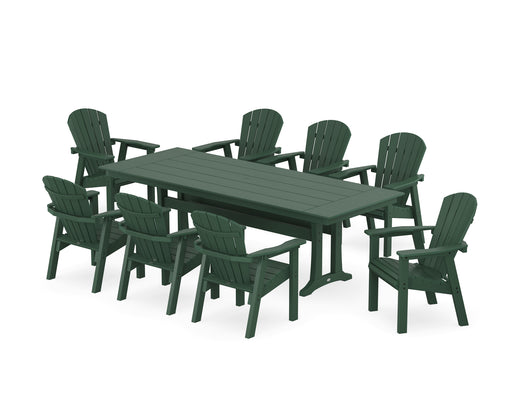 POLYWOOD Seashell 9-Piece Farmhouse Dining Set with Trestle Legs in Green image