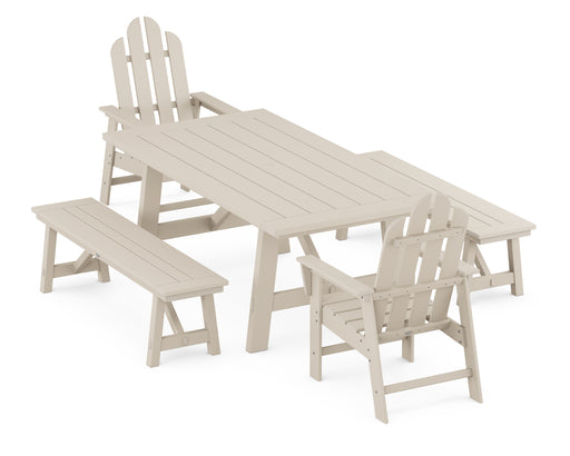 POLYWOOD Long Island 5-Piece Rustic Farmhouse Dining Set With Benches in Sand image