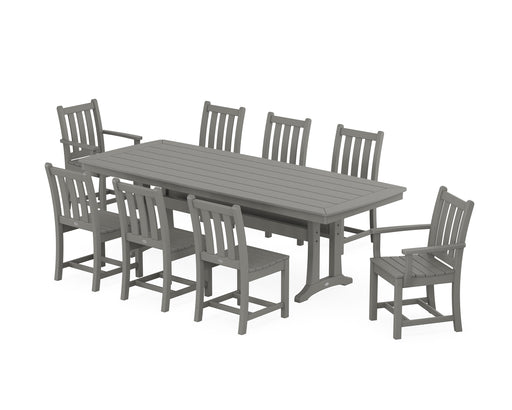 POLYWOOD Traditional Garden 9-Piece Dining Set with Trestle Legs in Slate Grey image