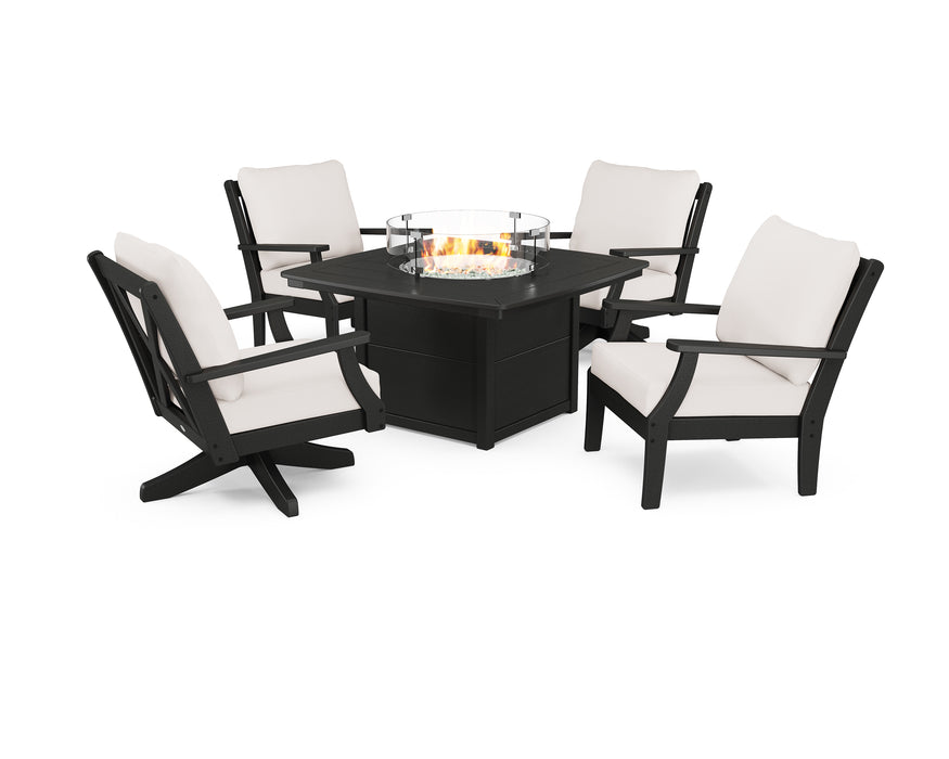 POLYWOOD Braxton 5-Piece Deep Seating Set with Fire Table in Black / Bird's Eye