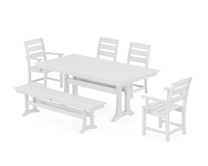 POLYWOOD Lakeside 6-Piece Farmhouse Dining Set With Trestle Legs in White image