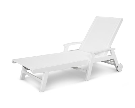 POLYWOOD Coastal Chaise with Wheels in White / White Sling image