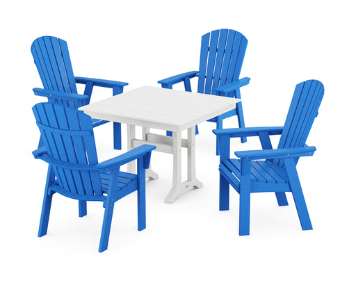 POLYWOOD Nautical Adirondack 5-Piece Farmhouse Dining Set With Trestle Legs in Pacific Blue / White image