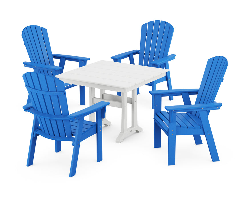 POLYWOOD Nautical Adirondack 5-Piece Farmhouse Dining Set With Trestle Legs in Pacific Blue / White