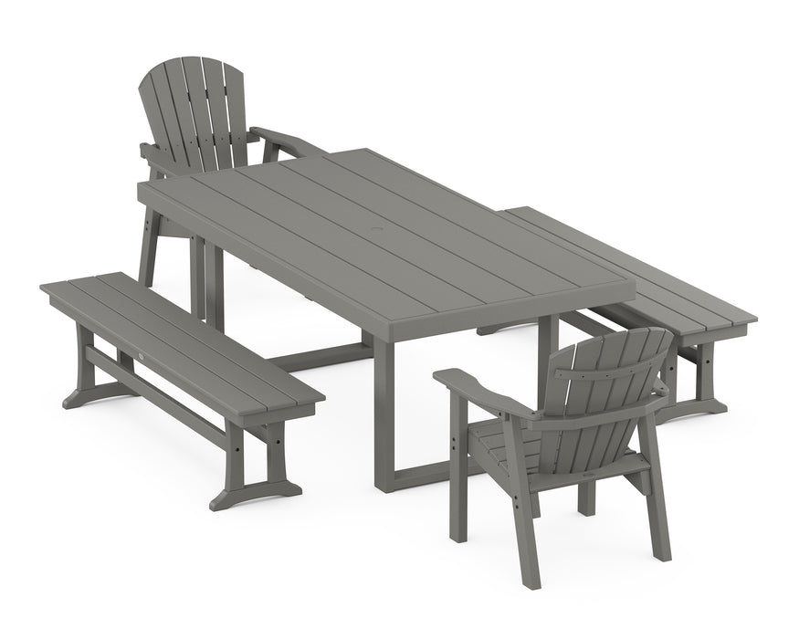 POLYWOOD Seashell 5-Piece Dining Set with Benches in Slate Grey