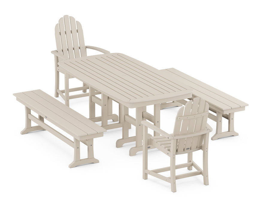 POLYWOOD Classic Adirondack 5-Piece Dining Set with Benches in Sand image