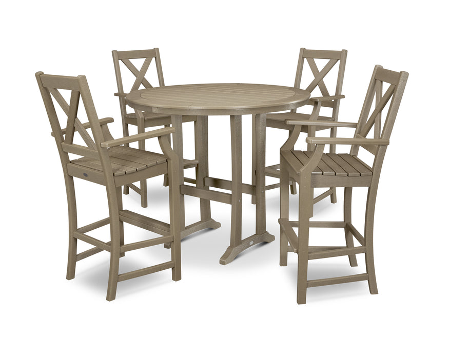 POLYWOOD Braxton 5-Piece Nautical Trestle Arm Chair Bar Set in Vintage Sahara