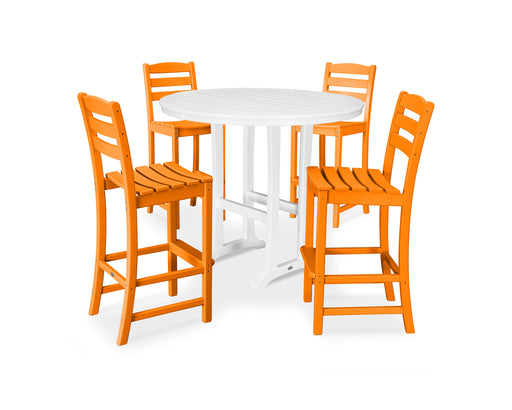 POLYWOOD La Casa Cafe 5-Piece Side Chair Bar Dining Set in Tangerine / White image