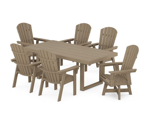 POLYWOOD Nautical Curveback Adirondack Swivel Chair 7-Piece Dining Set in Vintage Sahara image