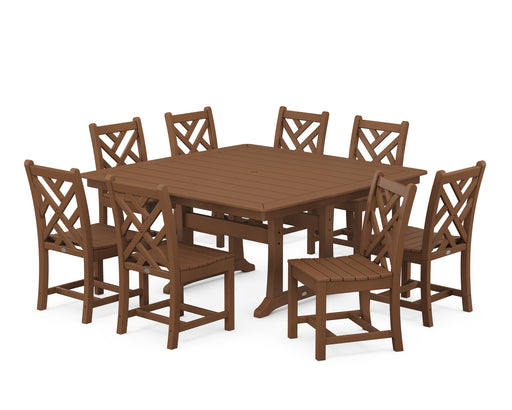 POLYWOOD Chippendale 9-Piece Nautical Trestle Dining Set in Teak image