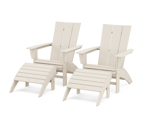 POLYWOOD Modern Curveback Adirondack Chair 4-Piece Set with Ottomans in Sand image