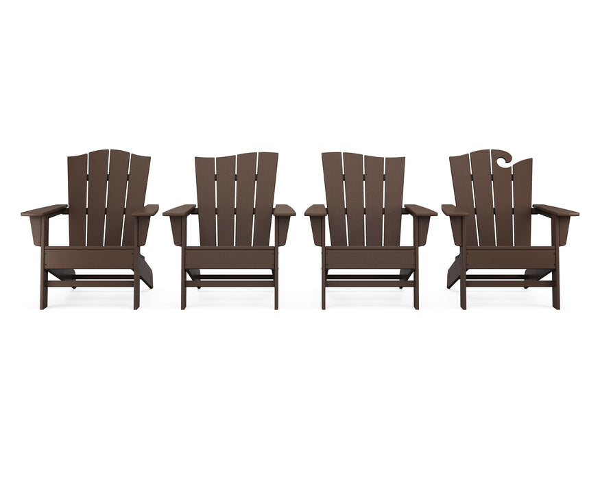 POLYWOOD Wave Collection 4-Piece Adirondack Chair Set in Mahogany