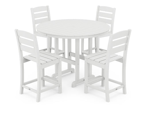 POLYWOOD Lakeside 5-Piece Farmhouse Round Side Chair Counter  Set in White image