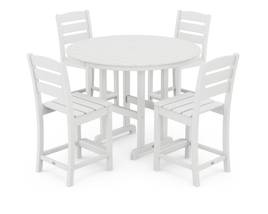 POLYWOOD Lakeside 5-Piece Farmhouse Round Side Chair Counter  Set in White image