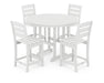 POLYWOOD Lakeside 5-Piece Farmhouse Round Side Chair Counter  Set in White image
