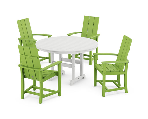 POLYWOOD Modern Adirondack 5-Piece Round Farmhouse Dining Set in Lime image