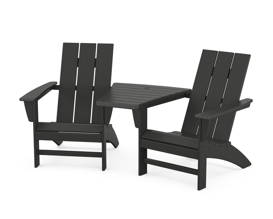 POLYWOOD Modern 3-Piece Adirondack Set with Angled Connecting Table in Black image