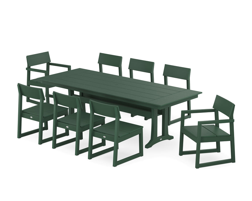 POLYWOOD EDGE 9-Piece Farmhouse Dining Set with Trestle Legs in Green image