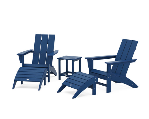 POLYWOOD Modern Adirondack Chair 5-Piece Set with Ottomans and 18" Side Table in Navy image