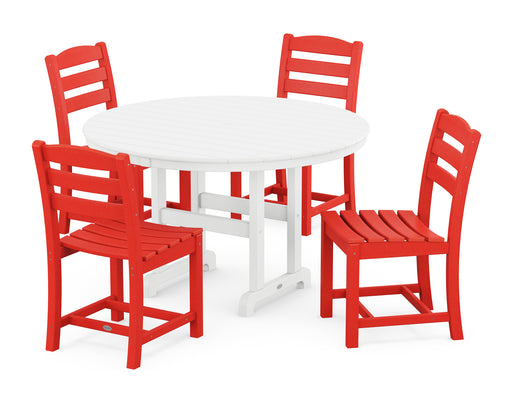 POLYWOOD La Casa Cafe Side Chair 5-Piece Round Farmhouse Dining Set in Sunset Red image