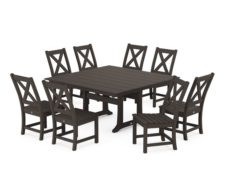 POLYWOOD Braxton Side Chair 9-Piece Farmhouse Dining Set in Vintage Coffee image