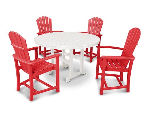 POLYWOOD Palm Coast 5-Piece Round Farmhouse Dining Set in Sunset Red / White image