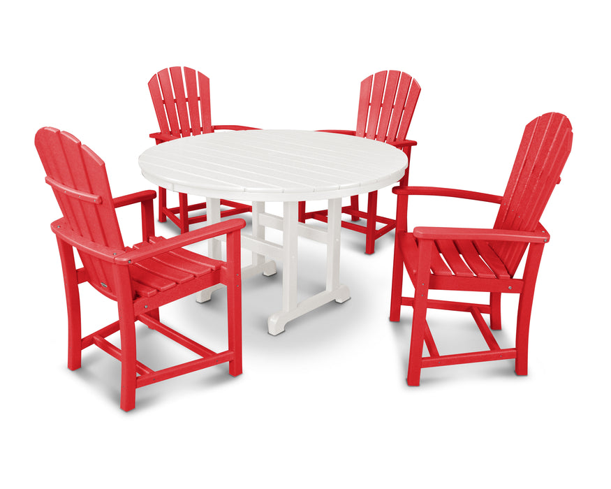 POLYWOOD Palm Coast 5-Piece Round Farmhouse Dining Set in Sunset Red / White