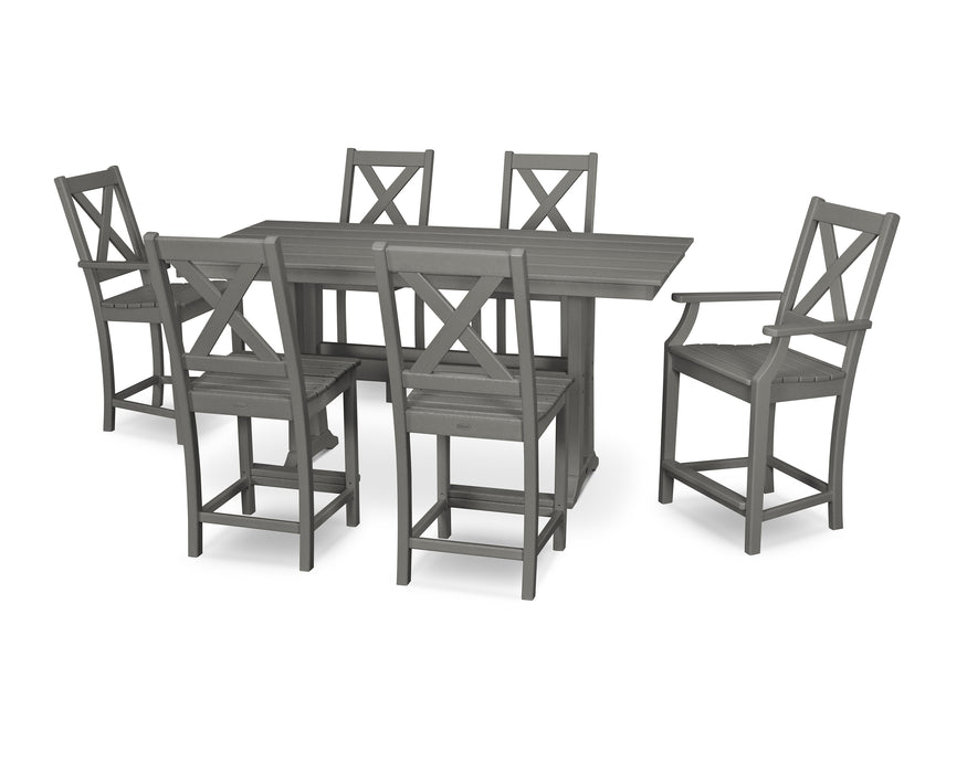 POLYWOOD Braxton 7-Piece Farmhouse Trestle Counter Set in Slate Grey