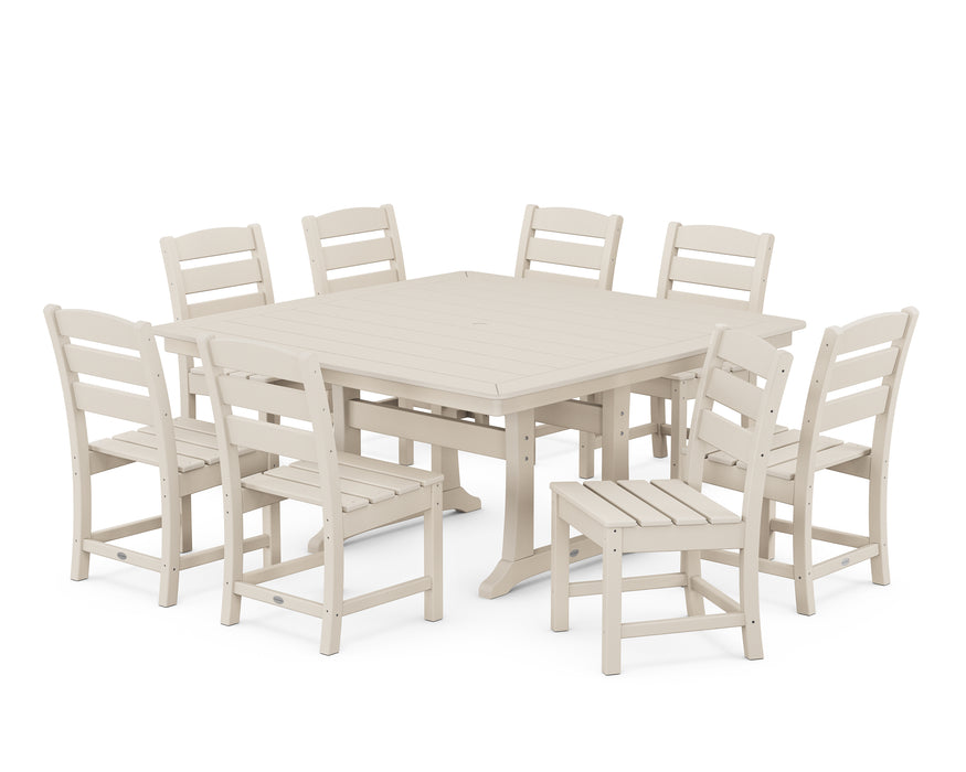 POLYWOOD Lakeside 9-Piece Nautical Trestle Dining Set in Sand