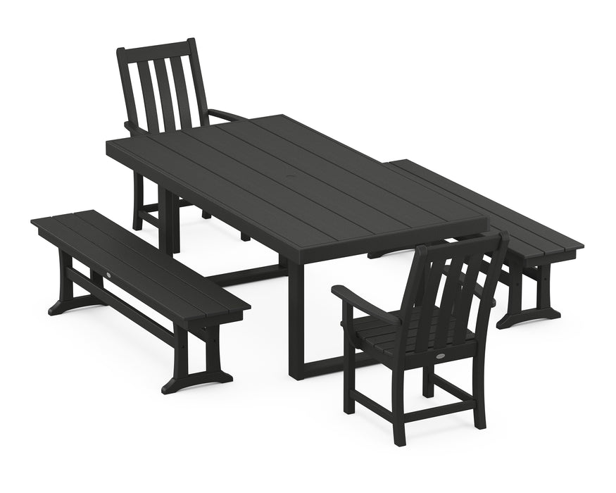 POLYWOOD Vineyard 5-Piece Dining Set with Benches in Black