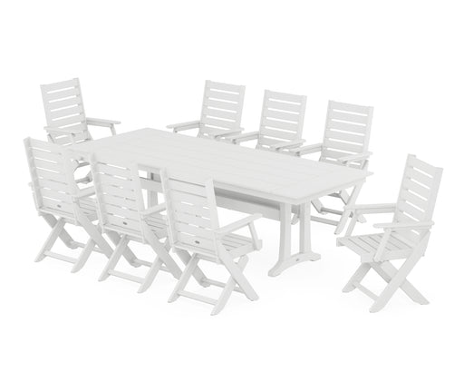 POLYWOOD Captain 9-Piece Farmhouse Dining Set with Trestle Legs in White image