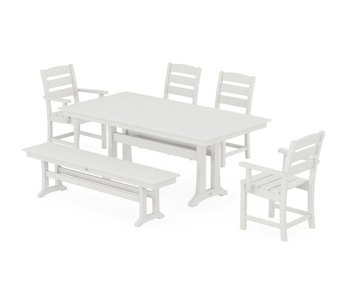 POLYWOOD Lakeside 6-Piece Farmhouse Dining Set With Trestle Legs in Vintage White image