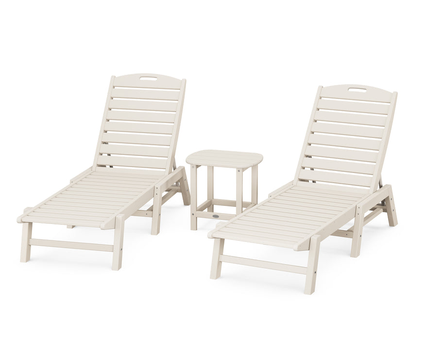 POLYWOOD Nautical 3-Piece Chaise Lounge Set with South Beach 18" Side Table in Sand image