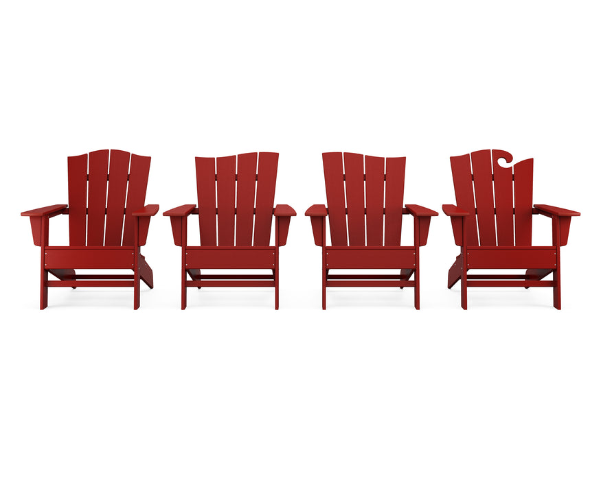 POLYWOOD Wave Collection 4-Piece Adirondack Chair Set in Crimson Red