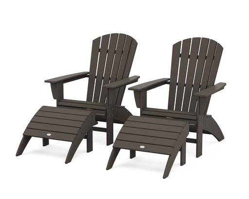 POLYWOOD Nautical Curveback Adirondack Chair 4-Piece Set with Ottomans in Vintage Coffee image