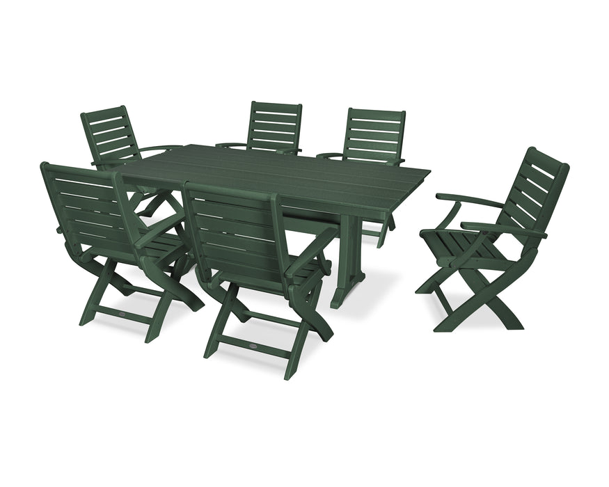 POLYWOOD Signature Folding Chair 7-Piece Farmhouse Dining Set with Trestle Legs in Green