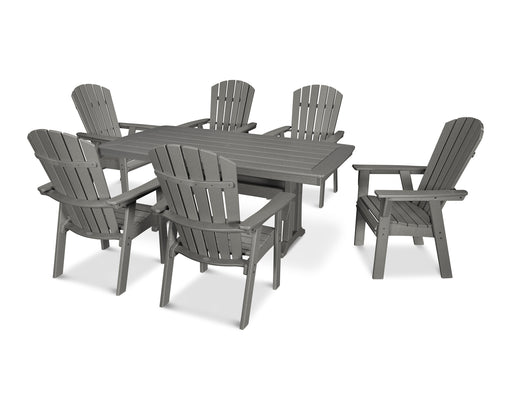 POLYWOOD Nautical Curveback Adirondack 7-Piece Dining Set with Trestle Legs in Slate Grey image