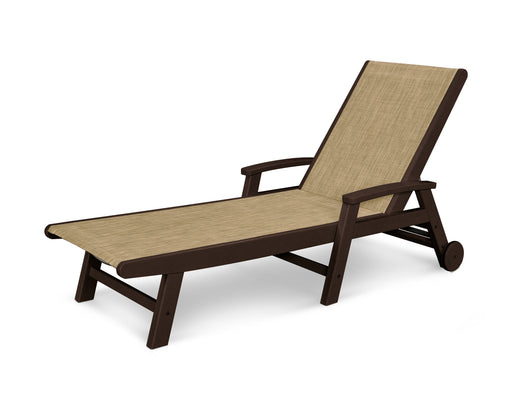 POLYWOOD Coastal Chaise with Wheels in Mahogany / Burlap Sling image