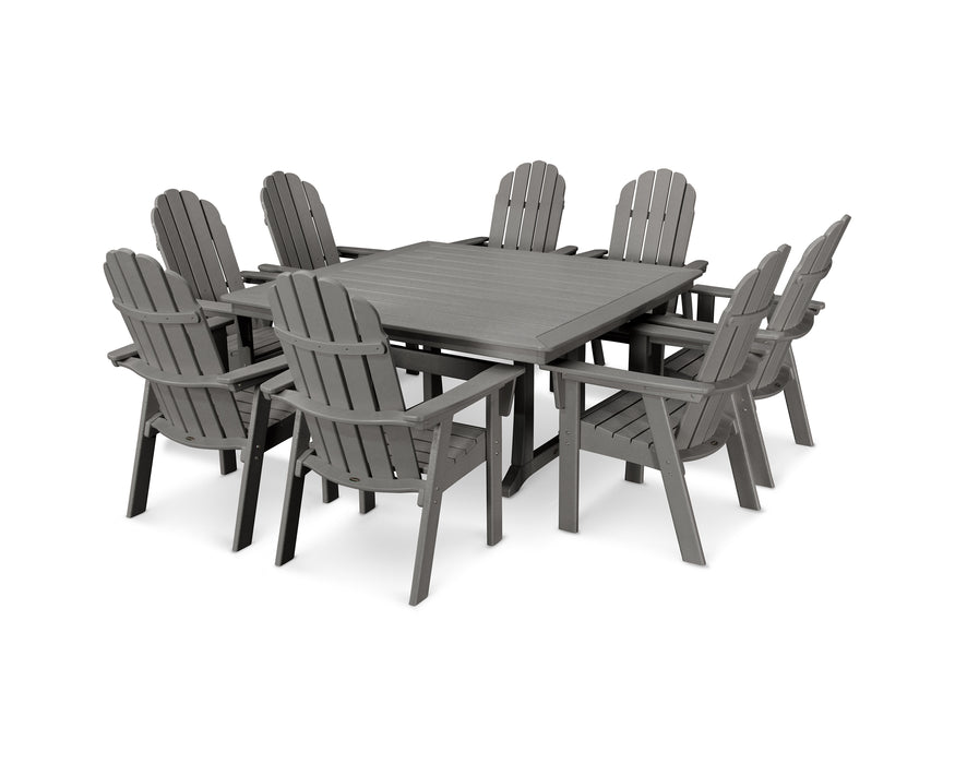 POLYWOOD Vineyard Curveback Adirondack 9-Piece Nautical Trestle Dining Set in Slate Grey