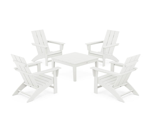 POLYWOOD 5-Piece Modern Adirondack Chair Conversation Set with 36" Conversation Table in Vintage White image