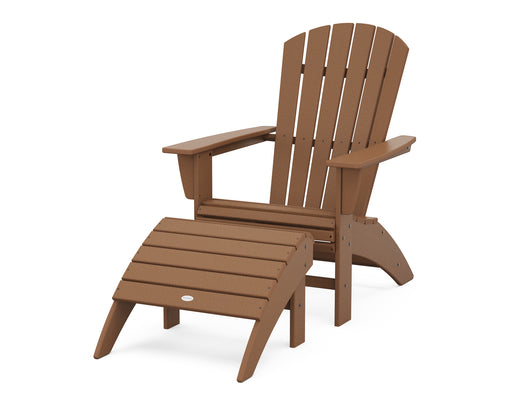 POLYWOOD Nautical Curveback Adirondack Chair 2-Piece Set with Ottoman in Teak image