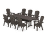 POLYWOOD Nautical 9-Piece Curveback Adirondack Farmhouse Dining Set with Trestle Legs in Vintage Coffee image