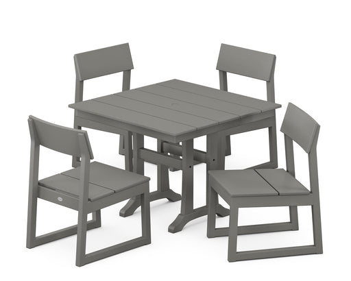 POLYWOOD EDGE 5-Piece Farmhouse Trestle Side Chair Dining Set in Slate Grey image