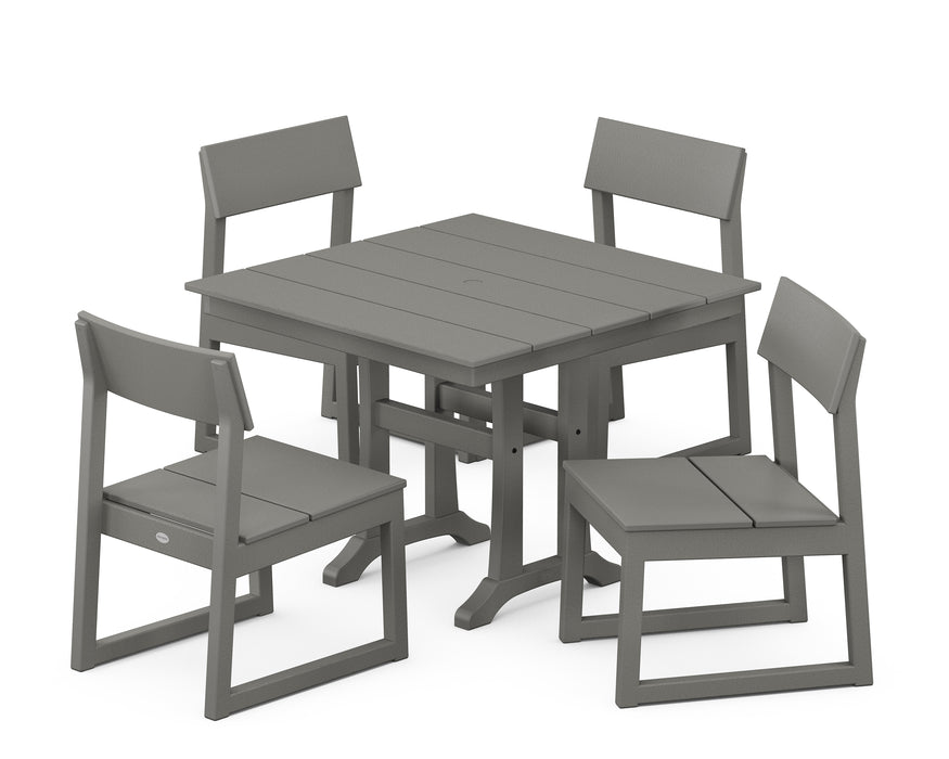 POLYWOOD EDGE 5-Piece Farmhouse Trestle Side Chair Dining Set in Slate Grey image