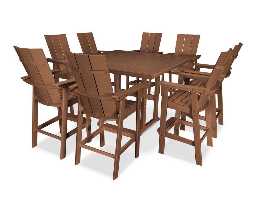 POLYWOOD Modern Curveback Adirondack 9-Piece Farmhouse Trestle Bar Set in Teak image