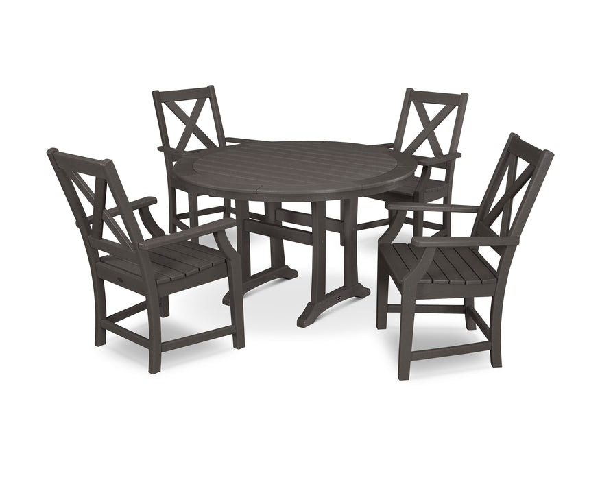 POLYWOOD Braxton 5-Piece Nautical Trestle Arm Chair Dining Set in Vintage Coffee