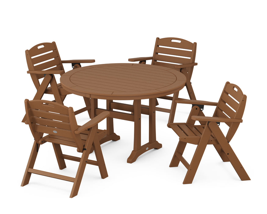 POLYWOOD Nautical Lowback 5-Piece Round Dining Set With Trestle Legs in Teak image