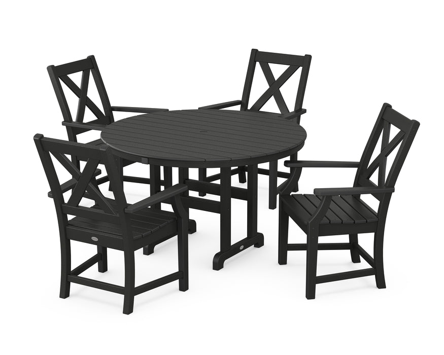 POLYWOOD Braxton 5-Piece Round Farmhouse Dining Set in Black