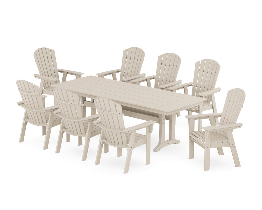 POLYWOOD Nautical 9-Piece Curveback Adirondack Farmhouse Dining Set with Trestle Legs in Sand